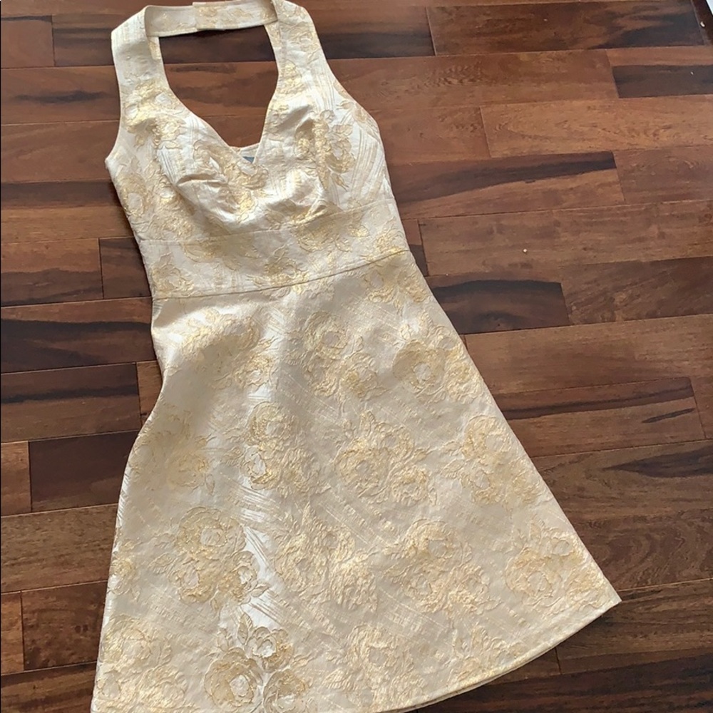 XS gold cocktail dress fit and flare